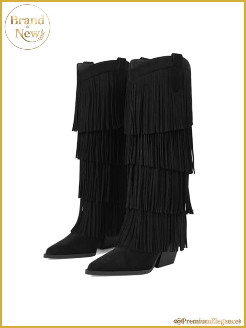 Womens Fringe Knee High Cowboy Boots Chunky Heel Wide Calf Western Boots